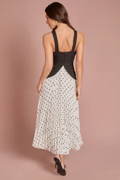 Robe Midi Plissée À Imprimé À Pois Avec Détail Corsage À Basque Petite Lisa Tan