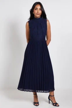 Robe Midi Plissée À Insert Dentelle Petite