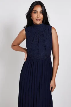 Robe Midi Plissée À Insert Dentelle Petite