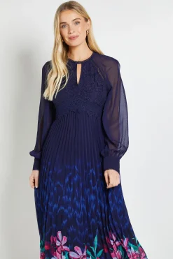 Wallis Robe Midi Plissée À Insert En Dentelle Petite Taille Occasion<Femme Robes Mi-Longues|Satin Et Dentelle