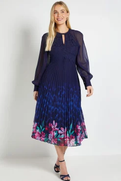 Wallis Robe Midi Plissée À Insert En Dentelle Petite Taille Occasion<Femme Robes Mi-Longues|Satin Et Dentelle