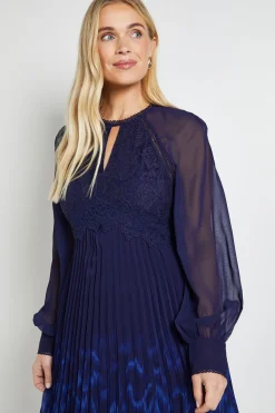 Wallis Robe Midi Plissée À Insert En Dentelle Petite Taille Occasion<Femme Robes Mi-Longues|Satin Et Dentelle
