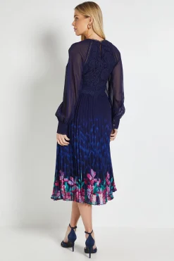 Wallis Robe Midi Plissée À Insert En Dentelle Petite Taille Occasion<Femme Robes Mi-Longues|Satin Et Dentelle