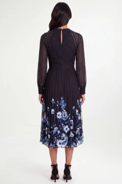 Robe Midi Plissée À Insert En Dentelle Florale