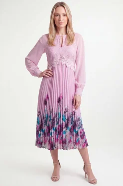 Wallis Robe Midi Plissée À Insert En Dentelle Florale Petite<Femme Robes Mi-Longues|Satin Et Dentelle