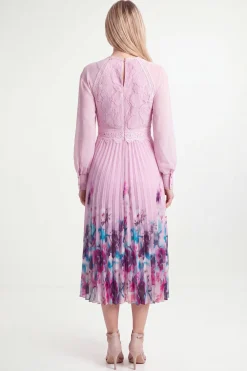 Wallis Robe Midi Plissée À Insert En Dentelle Florale Petite<Femme Robes Mi-Longues|Satin Et Dentelle