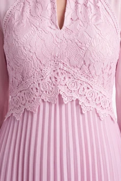 Wallis Robe Midi Plissée À Insert En Dentelle Florale Petite<Femme Robes Mi-Longues|Satin Et Dentelle