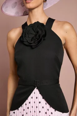 Robe Midi Plissée Lisa À Imprimé À Pois Avec Détail Corsage Et Basque Beige