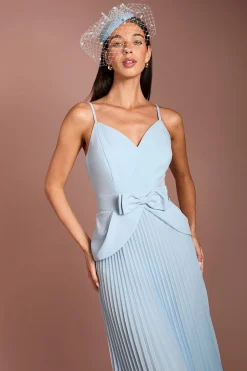 Robe Midi Plissée Lisa Tan Avec Détail Nœud Et Corsage En Crêpe