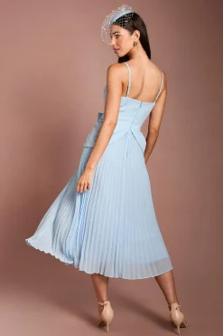 Robe Midi Plissée Lisa Tan Avec Détail Nœud Et Corsage En Crêpe