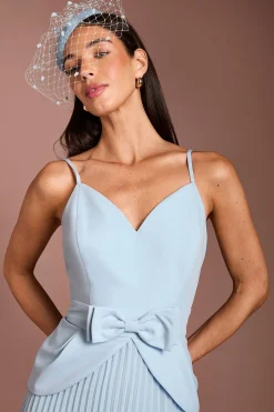 Robe Midi Plissée Lisa Tan Avec Détail Nœud Et Corsage En Crêpe