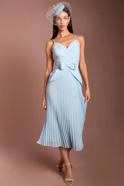 Robe Midi Plissée Lisa Tan Avec Détail Nœud Et Corsage En Crêpe