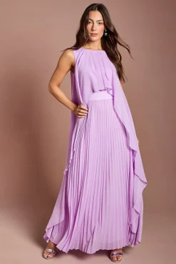 Robe Midi Plissée À Manches Cape