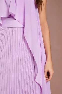 Robe Midi Plissée À Manches Cape