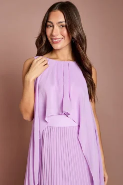 Robe Midi Plissée À Manches Cape
