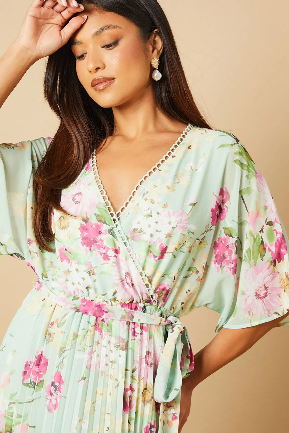 Robe Midi Plissée à Manches Kimono Petite Occasion