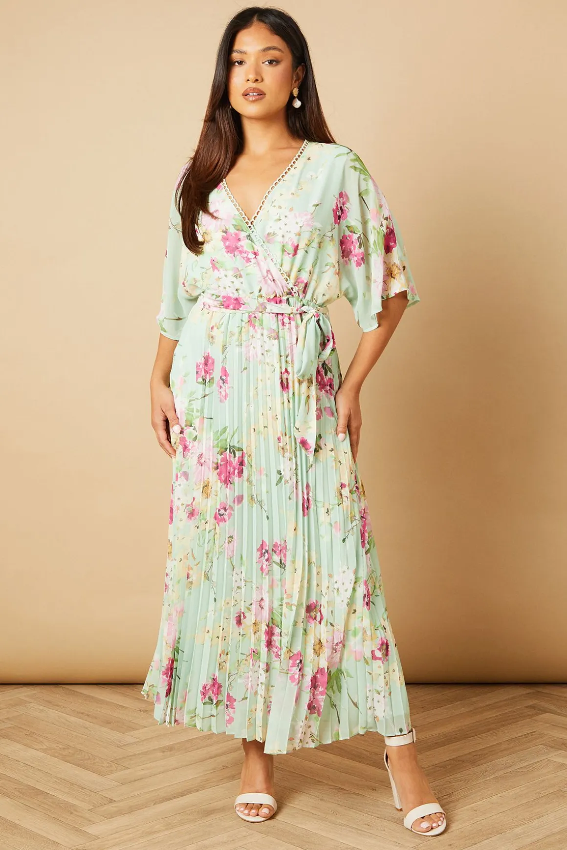 Robe Midi Plissée à Manches Kimono Petite Occasion
