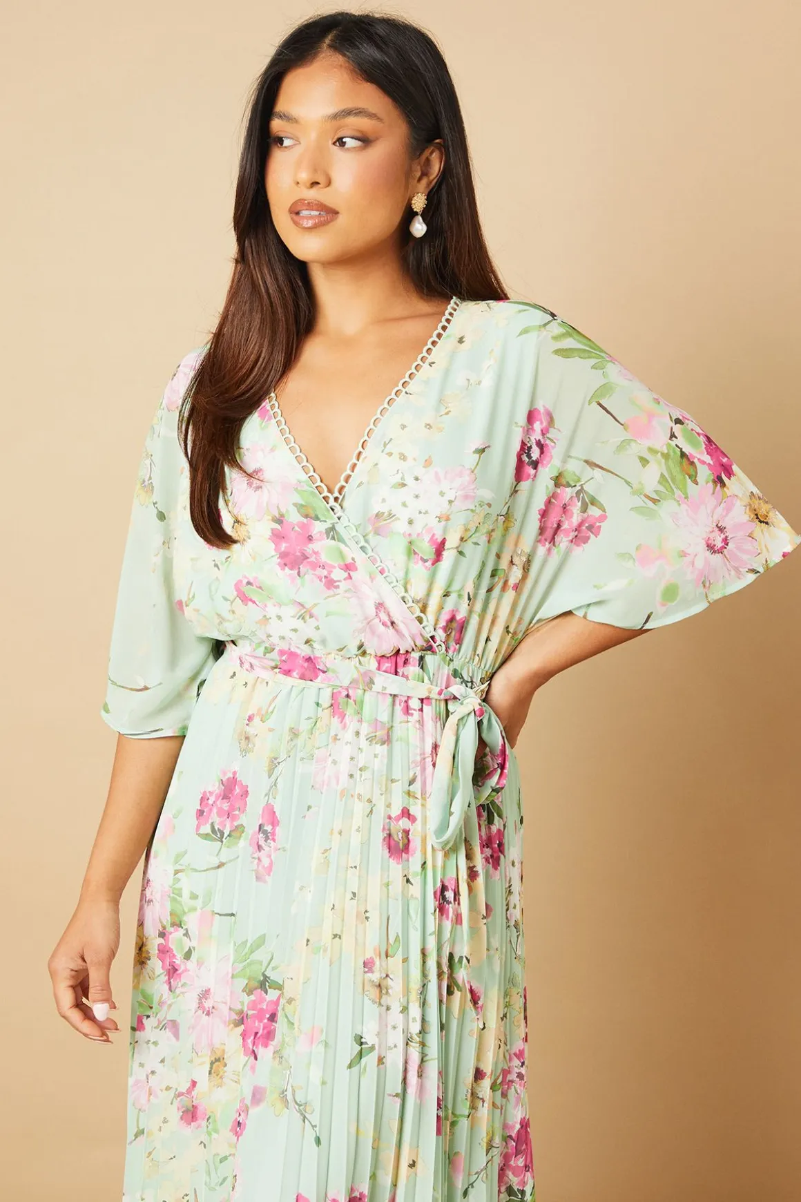 Robe Midi Plissée à Manches Kimono Petite Occasion