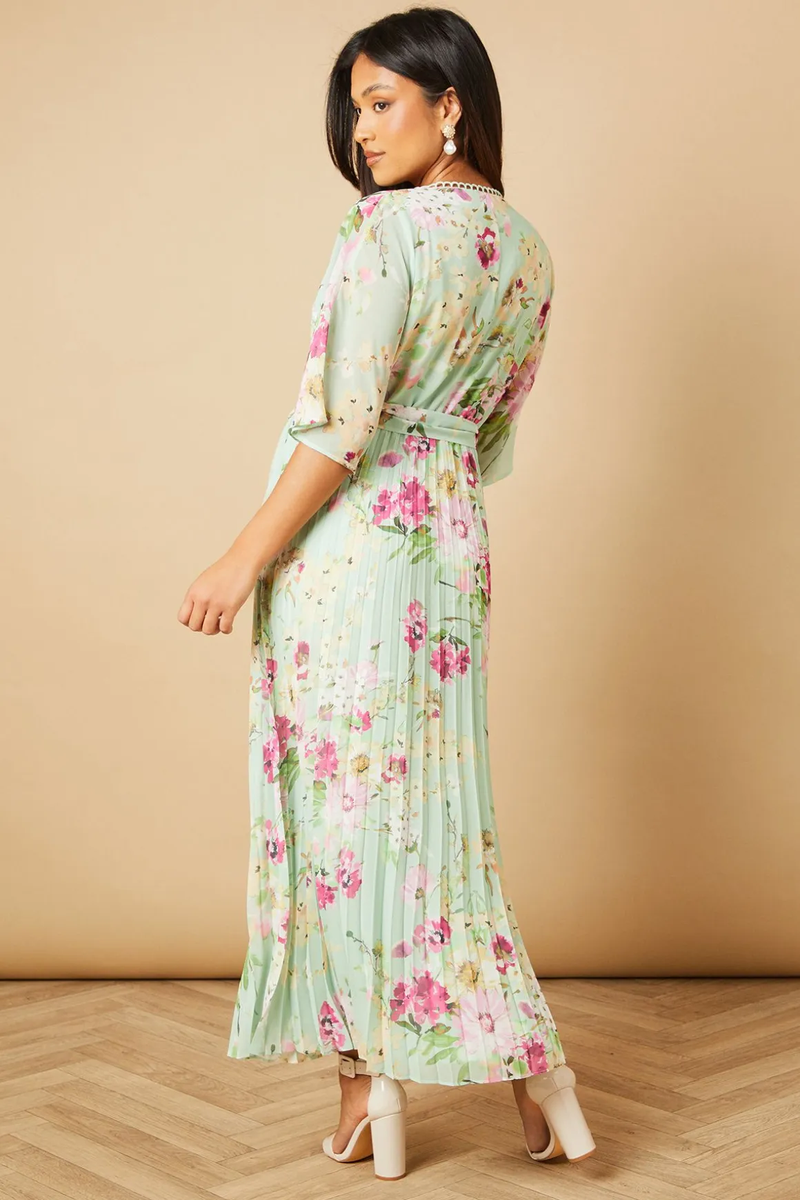 Robe Midi Plissée à Manches Kimono Petite Occasion