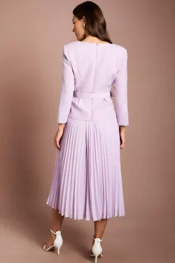 Coast Robe Midi Plissée à Manches Longues et Corsage en Crêpe<Femme Robes|Robes Mi-Longues