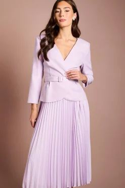 Coast Robe Midi Plissée à Manches Longues et Corsage en Crêpe<Femme Robes|Robes Mi-Longues