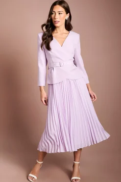 Coast Robe Midi Plissée à Manches Longues et Corsage en Crêpe<Femme Robes|Robes Mi-Longues