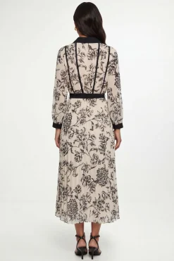 Robe Midi Plissée À Motifs Floraux Contrastés