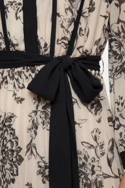 Robe Midi Plissée À Motifs Floraux Contrastés