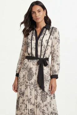 Robe Midi Plissée À Motifs Floraux Contrastés
