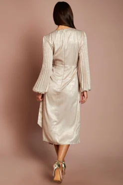 Coast Robe Midi Plissée Métallisée Cache-cœur À Manches Bouffantes Avec Lien<Femme Robes Mi-Longues|Robes À Manches Longues