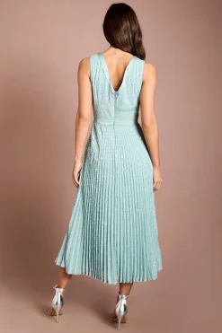 Coast Robe Midi Plissée À Paillettes Et Col En V Muse<Femme Robes|Robes Mi-Longues