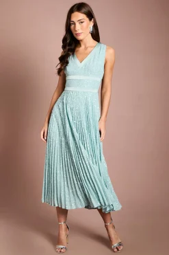Coast Robe Midi Plissée À Paillettes Et Col En V Muse<Femme Robes|Robes Mi-Longues