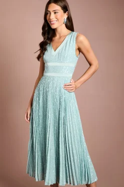 Coast Robe Midi Plissée À Paillettes Et Col En V Muse<Femme Robes|Robes Mi-Longues