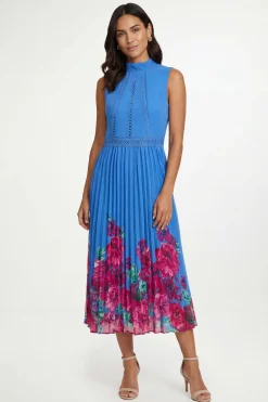 Robe Midi Plissée Petite Avec Insertion De Dentelle Florale