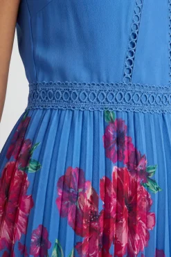Robe Midi Plissée Petite Avec Insertion De Dentelle Florale