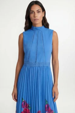 Robe Midi Plissée Petite Avec Insertion De Dentelle Florale