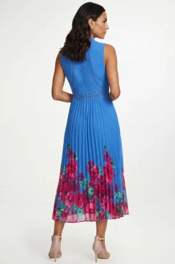 Robe Midi Plissée Petite Avec Insertion De Dentelle Florale