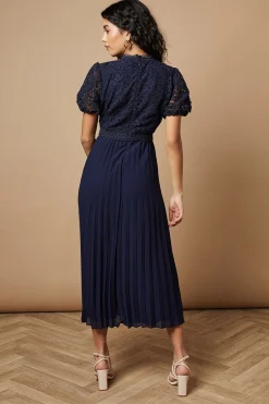 Oasis Robe Midi Plissée Petite à Manches Bouffantes en Dentelle<Femme Toutes Les Robes|Robes Mi-Longues