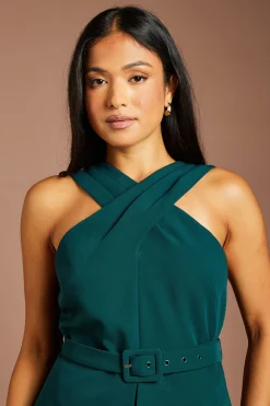 Robe Midi Plissée Petite Taille À Encolure Croisée