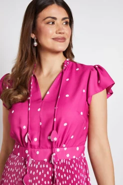 Wallis Robe Midi Plissée À Pois Avec Col À Volants<Femme Toutes Les Robes|Robes Mi-Longues