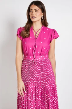 Wallis Robe Midi Plissée À Pois Avec Col À Volants<Femme Toutes Les Robes|Robes Mi-Longues