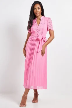 Wallis Robe Midi Plissée Sans Col en Dentelle Petite Taille<Femme Toutes Les Robes|Robes Mi-Longues