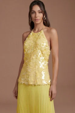 Robe Midi Plissée À Sequins Et Col Licou