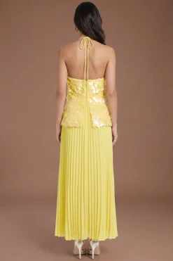 Robe Midi Plissée À Sequins Et Col Licou