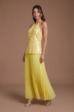 Robe Midi Plissée À Sequins Et Col Licou