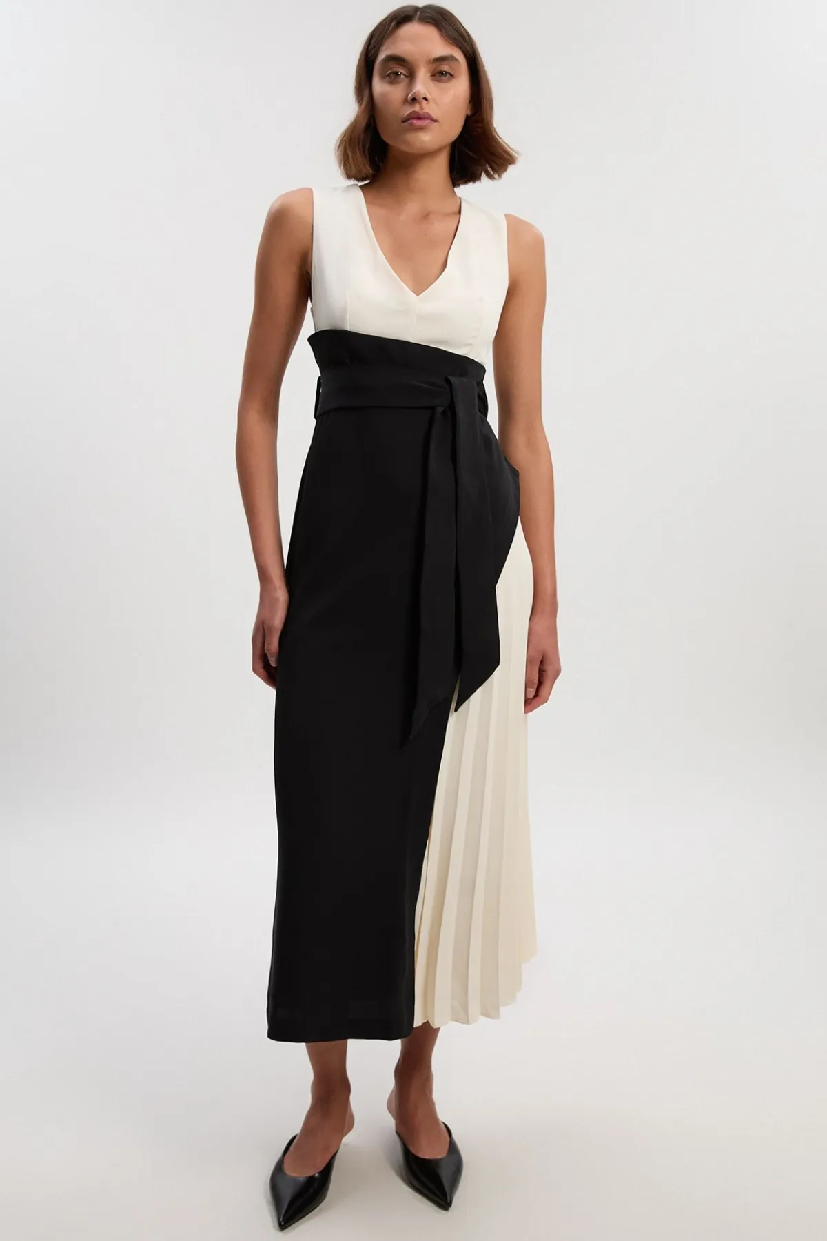 KarenMillen Robe Midi Plissée sur les Côtés à Blocs de Couleurs Coupe Ajustée Souple<Femme Tailleurs|Robes Mi-Longues