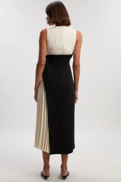 KarenMillen Robe Midi Plissée sur les Côtés à Blocs de Couleurs Coupe Ajustée Souple<Femme Tailleurs|Robes Mi-Longues