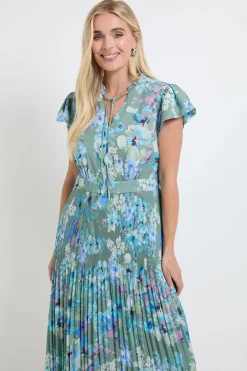 Wallis Robe Midi Plissée À Volants Floraux Et Encolure Nouée Petite<Femme Robes|Robes Mi-Longues