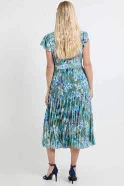 Wallis Robe Midi Plissée À Volants Floraux Et Encolure Nouée Petite<Femme Robes|Robes Mi-Longues