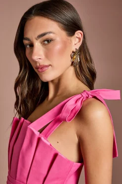 Coast Robe Midi À Plis Sur Le Corsage Avec Nœuds Aux Épaules Et Basque<Femme Toutes Les Robes|Robes Mi-Longues